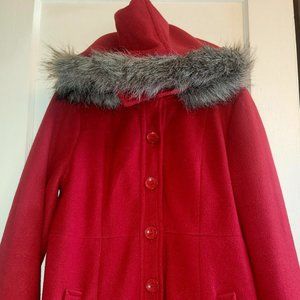 Bajee Collection Red Coat Jacket Detachable Hood Button Front Size L